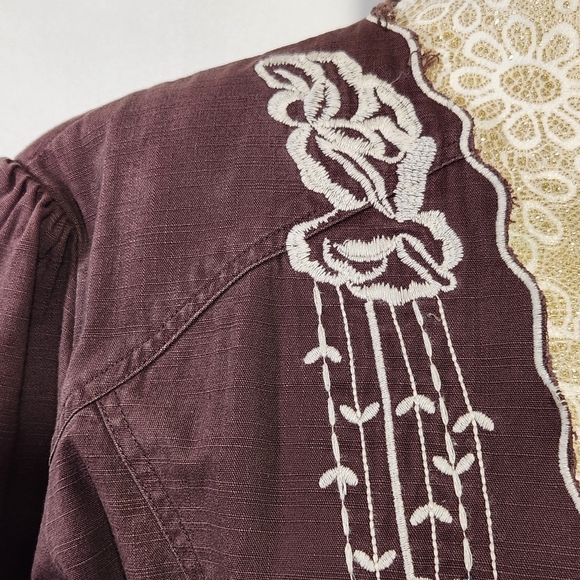 New Direction Women Brown Embroidered Long Sleeve Denim Jacket Size L Western - Picture 4 of 14